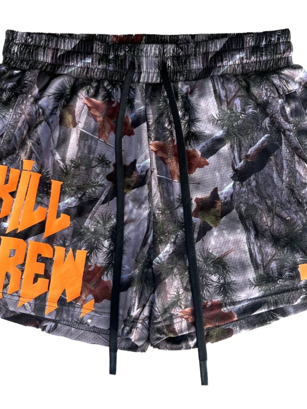 Kill Crew Muay Thai Shorts (Mid-Thigh Cut) Camo/Orange